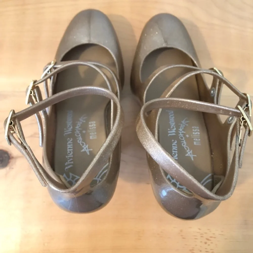 RARE Vivienne Westwood Gold Glitter High Heels Triple Strap size 9 - Picture 5 of 10